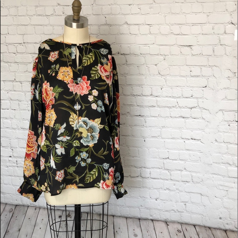 LOFT Floral Keyhole Long sleeve top